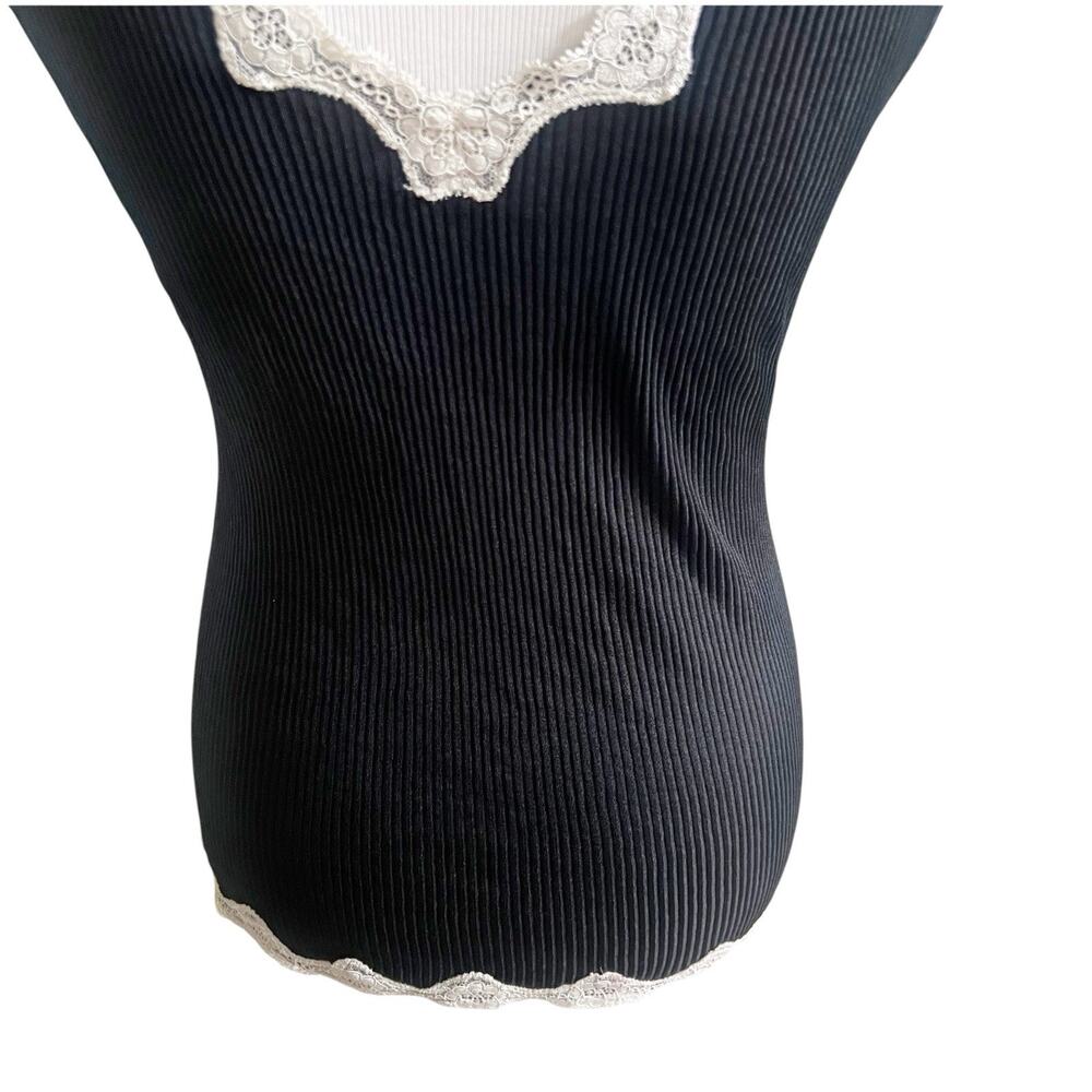 Lace Trim Ribbed Camisole Tank Black Cream Y2K Size M/L Fairy Grunge - Picture 6 of 9